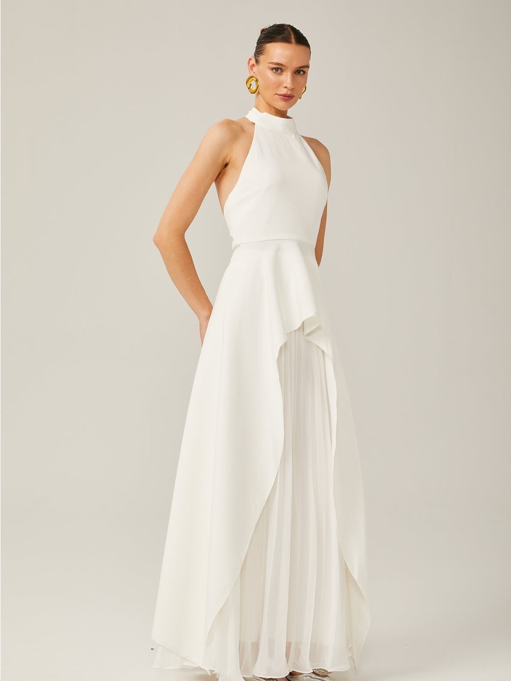 Miss Rosier Inés Halterneck Layered Long Dress – White – Women’s Size 18 – New